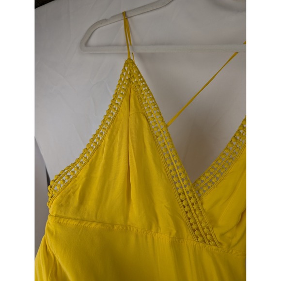 Forever 21 Butter Yellow V Neck Crochet Lace Cami S Y2K Dainty Fairy Layering - Picture 4 of 10